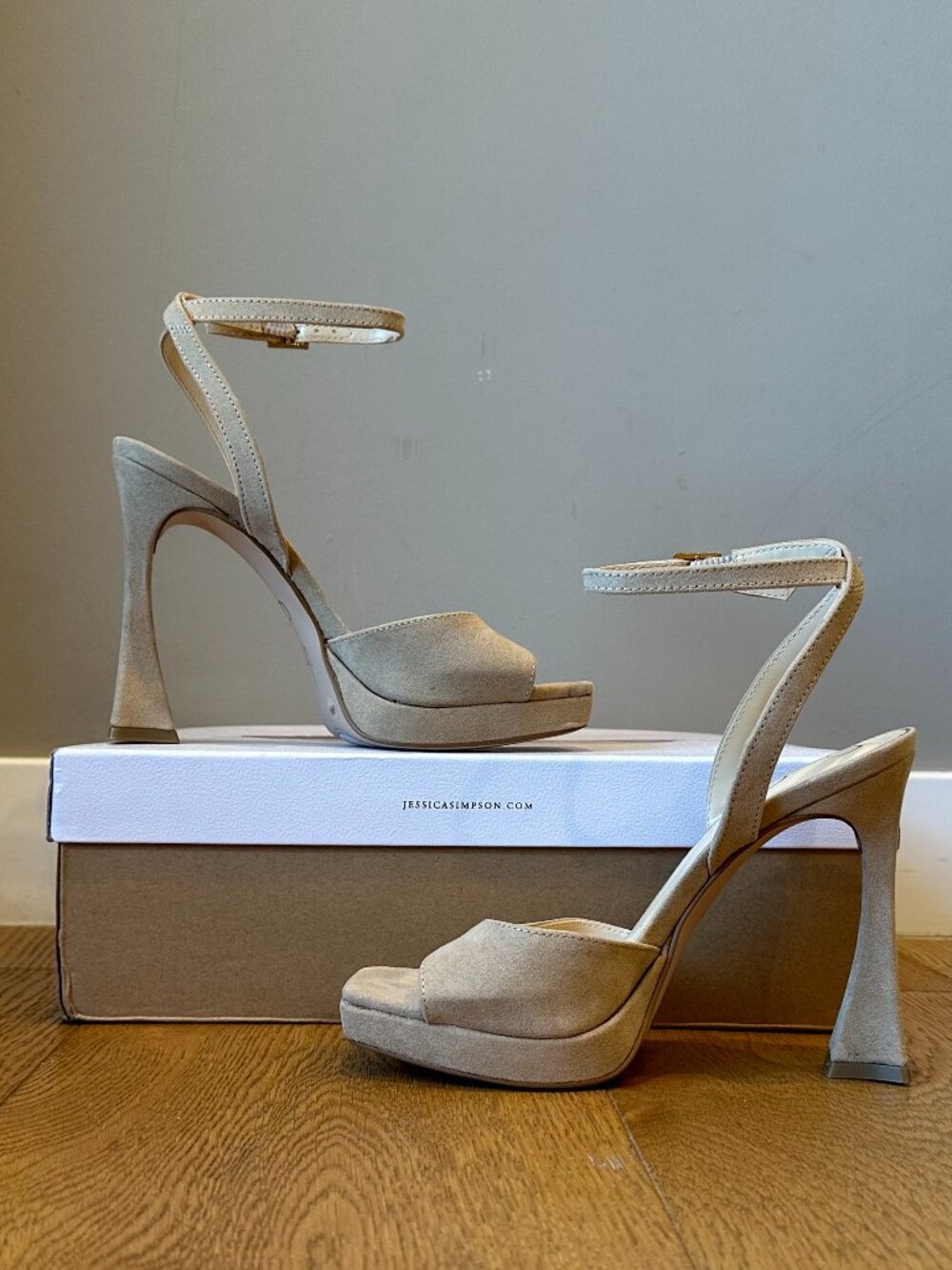Jessica Simpson Jixte Sculptural Ankle-Wrap Platform Heels (Light Maple) - Picture 13 of 16